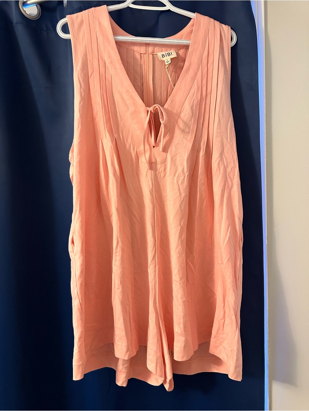 BiBi Peach Tie-Front V-Neck Sleeveless Romper